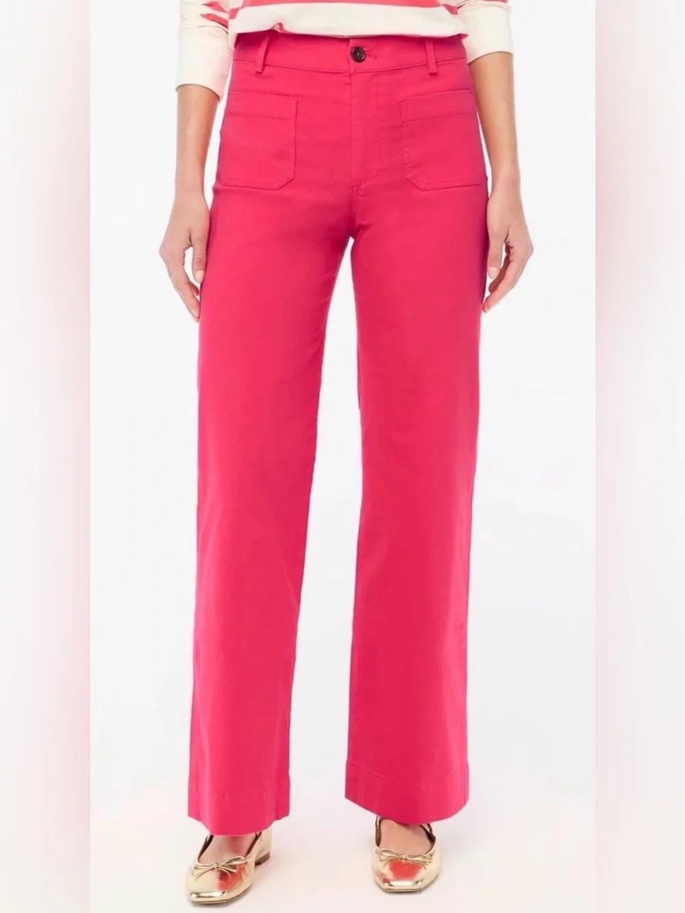 J.Crew Women’s Lizzie Wide Leg High Rise Linen Blend Jeans/Pants Hot Pink Sz 25